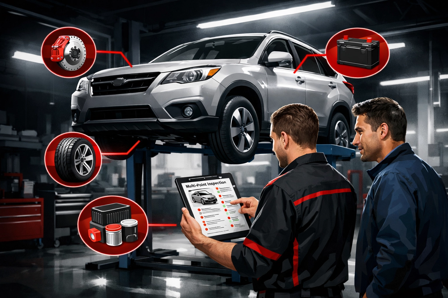 Service advisor performing multi-point inspection during recall appointment